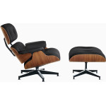 Кресло и пуф Eames Lounge, корпус - цвет ореха, обивка - черная кожа