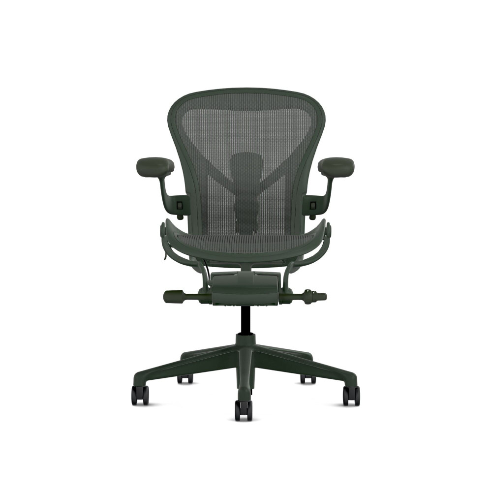 Herman Miller Aeron - Офісне крісло, розмір A, колір зелений, сталева основа з поліамідними колесами | Робочий стіл