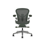 Herman Miller Aeron - Офісне крісло, розмір A, зелене сидіння та спинка, основа з полірованого алюмінію з поліамідними колесами | Робочі станції