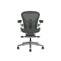 Herman Miller Aeron - Офісне крісло, розмір A, зелене сидіння та спинка, основа з полірованого алюмінію з поліамідними колесами | Робочі станції