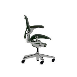 Herman Miller Aeron - Офісне крісло, розмір A, зелене сидіння та спинка, основа з полірованого алюмінію з поліамідними колесами | Робочі станції