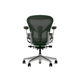 Herman Miller Aeron - Офісне крісло, розмір A, зелене сидіння та спинка, основа з полірованого алюмінію з поліамідними колесами | Робочі станції