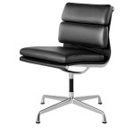 Eames - м'яке гостьове крісло з подушками, полірована алюмінієва основа, чорна шкіряна оббивка, 2109
