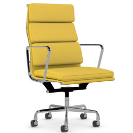 Імз - офісне крісло з м'якими подушками на роликах, висока спинка, база - полірований алюміній, тканина - жовта, ZMD15