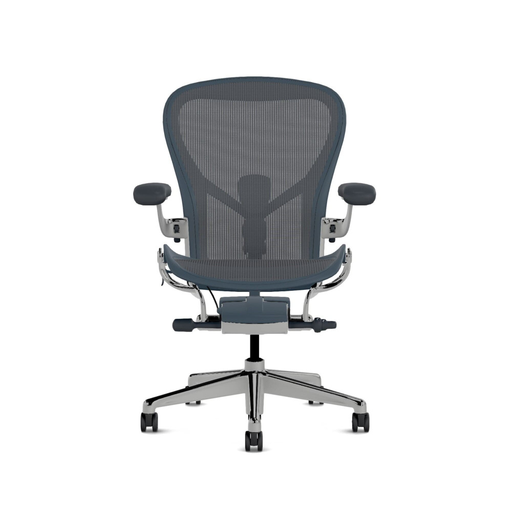 Herman Miller Aeron - Офісне крісло, розмір C, синє сидіння та спинка, основа з полірованого алюмінію з поліамідними колесами | Офіси