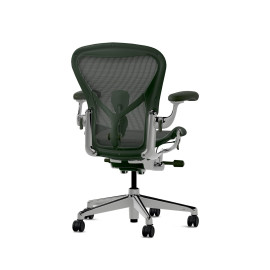 Herman Miller Aeron - Офісне крісло, розмір B, зелене сидіння та спинка, основа з полірованого алюмінію з поліамідними колесами | Корпоративне використання