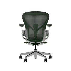Herman Miller Aeron - Офісне крісло, розмір B, зелене сидіння та спинка, основа з полірованого алюмінію з поліамідними колесами | Корпоративне використання
