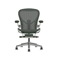 Herman Miller Aeron - офісне крісло, розмір C, зелене сидіння та спинка, полірована алюмінієва основа з поліамідними коліщатками | Робота за столом